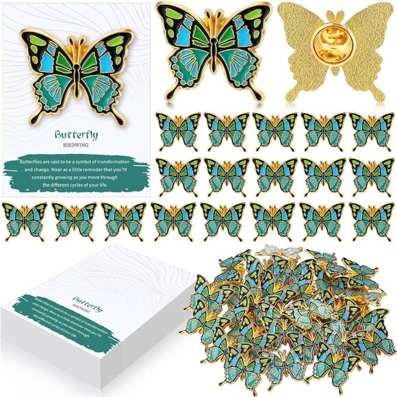 Accessories - Funeral Pins Bulk Pack 30 Silver Enamel Butterfly Memorial Favors for Celebratio